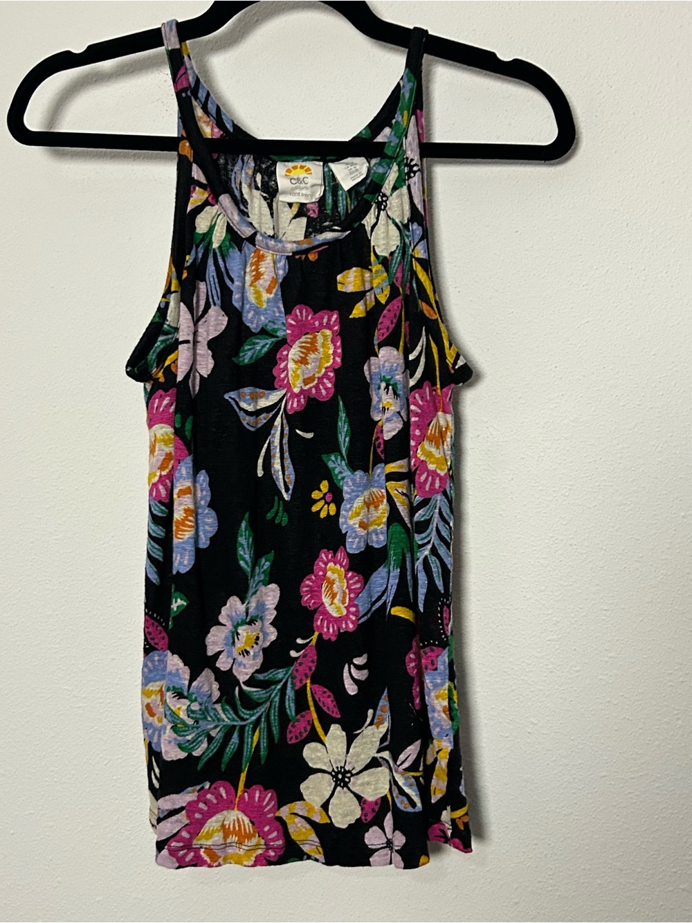 C&C California Black Floral Tank Top